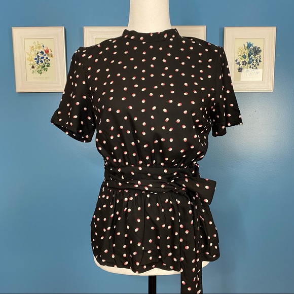 NWT Vero Moda Black Polka Dot Bow Tie Top XS - Picture 2 of 16